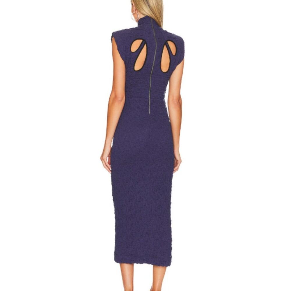 Sabina Musayev Revolve Nofit Blue Mock-Neck Unlined Textured Midi Dress Medium - Picture 4 of 16